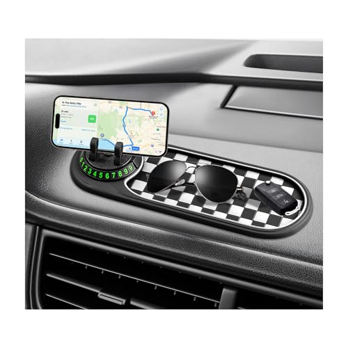 Sun Walker Multifunction Car Anti-Slip Mat, 3-in-1 Dashboard Pad Rotatable Phone Holder with Temporary Parking Number, Large Car Storage Mat Phone Mount for Phones Sunglasses Keys (Black & Gray) - color: Black & Gray
