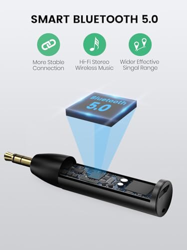 Bluetooth Aux Adapter for Car, Wireless Bluetooth 5.0 Audio Receiver with 3.5mm Jack for Vehicle Truck Home Stereo Speaker Headphone Music Streaming, Handsfree Calling, [1 Piece]