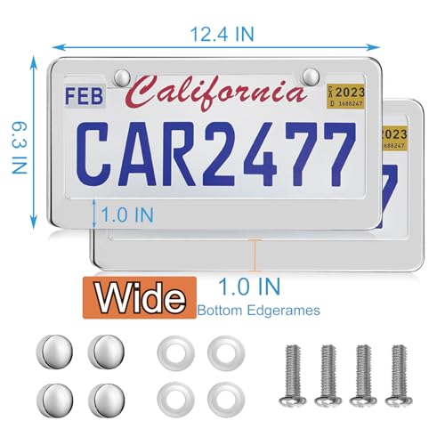 2 Pack Silver License Plate Frames, 2 Holes Rust-Proof Chrome License Plate Holder, Lengnoy Universal Car Stainless Steel Polish Mirror License Plate Cover for Women Man with Screws Caps - color: Silver