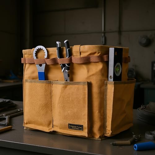 Water Resistant Gardening Tool Bag with Handles - 6 Pockets Utility Self-Standing Organizer for Camping/Garden/Car Storage, 14" x 13" x 10" | Khaki - color: Khaki