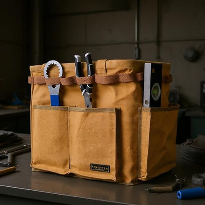 Water Resistant Gardening Tool Bag with Handles - 6 Pockets Utility Self-Standing Organizer for Camping/Garden/Car Storage, 14" x 13" x 10" | Khaki - color: Khaki