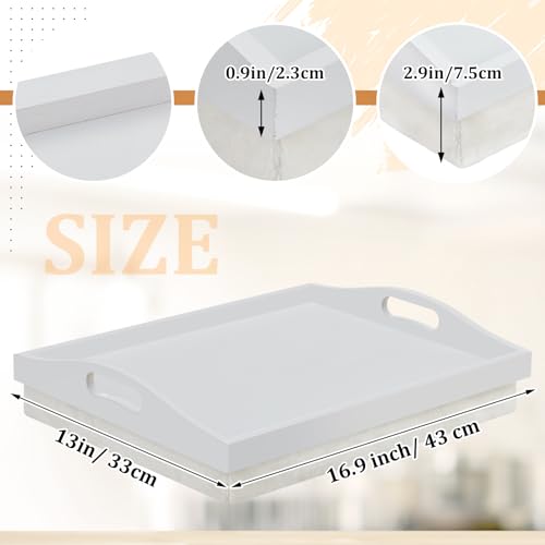 Tioncy 1 Piece Bamboo Lap Tray with Detachable Pillow 16.9'' x 13'' Lap TV Trays Desk with Handles for Adults Eating in Recliner Breakfast Housewarming Gift (White) - color: White