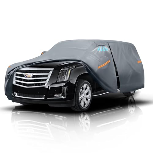 Large SUV Car Cover for Cadillac Escalade 100% Waterproof All Weather, Heavy Duty Outdoor Full Exterior Covers Rain Sun Wind UV Protection. - color: SUV Car Cover, size: Custom Fit Cadillac Escalade+Towel+Bag