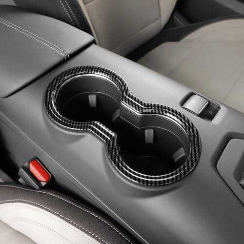 Jimen Fit for Ford Mustang 2024-2025, Center Console Front Cup Holder Cover Trim (Carbon Fiber) - color: Carbon Fiber