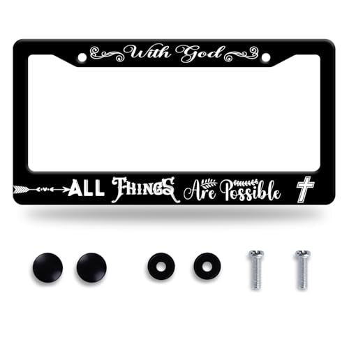 with God All Things are Possible License Plate Frame Christian License Plate Stainless Steel Funny License Plate Holder Men Women Personalize Jesus Cross Car Accessory Decoration 12.3" x 6.3" - color: with God All Things are Possible