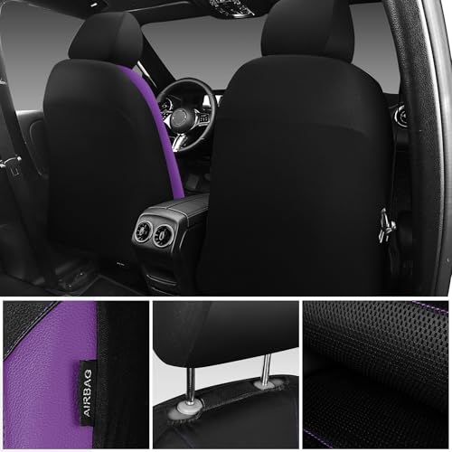 CAR PASS Leather Seat Covers, Breathable Universal Car Seat Cover Full Set for Cute Women Girly,Super 5mm Composite Sponge Inside,Airbag Compatible fits Most Auto,SUVs,Trucks,Vans(Black&Purple) - color: Black&Purple, size: Full Set