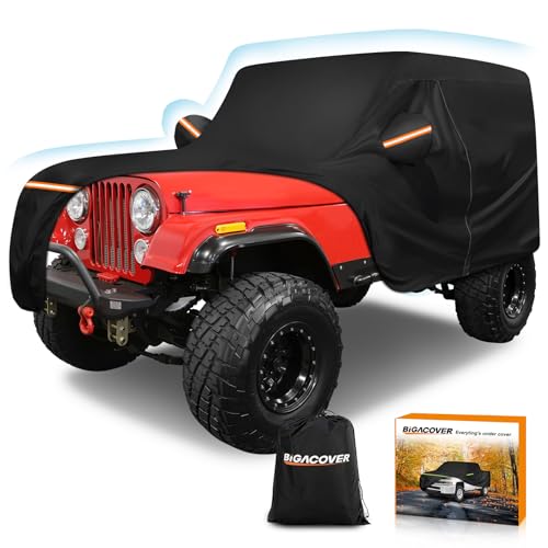 Car Cover for Jeep CJ7 1976-1986, Waterproof 420D Oxford Cloth and Cotton Cover Outdoor Full Car Covers with Zipper Windproof Heavy Duty All Weather Protection - size: for CJ7