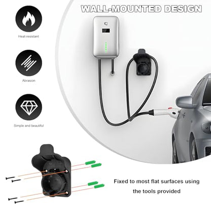 EV Charger Holder, Wall Mount Electric Car Charging Cable Organizer for SAE J1772 Charger, Space-Saving Nozzle Holster Dock Cable Hanger for Electric Vehicle Charging