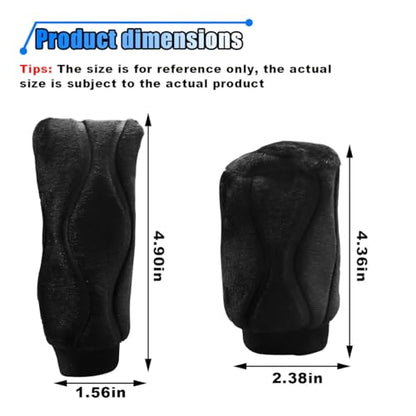 2PCS Plush Car Gear Shift Knob Cover & Handbrake Cover, Soft Fluffy Shifter Stick Protector, Comfortable Hand Brake Handle Cover, Universal Car Interior Accessories for Most Cars (Black)