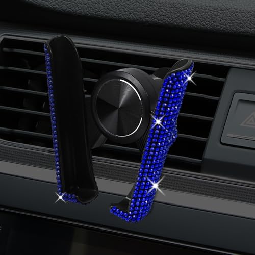 Bling Car Phone Holder, 360° Adjustable Mini Dashboard Air Vent Phone Mount, Universal Crystal Vehicle Vent Cell Phone Holder for Women Girls, Interior Car Accessories Decor (Blue) - color: Blue