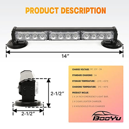 14" Blue Battery Powered Police Firefighter Emergency Strobe Lights Bar for Trucks/Vehicles Rechargeable Wireless Rooftop Mini Hazard Flashing LED Beacon Warning Light w/Magnetic Base - color: #06 Blue/Blue/Blue, size: 14 inchs