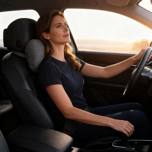 2 Pack Car Neck Pillows, PU Leather Car Headrest Support with Adjustable Strap, Ergonomic Dupont Bio Cotton Head Rest Pillow for Road Trips & Daily Commutes (Black, Soft Style) - color: Black