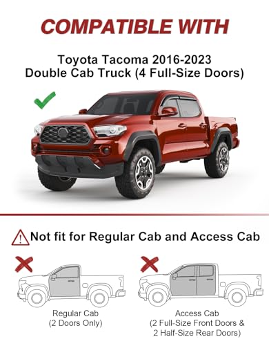 Outside-Mount Window Rain Guards Fit for 2016-2023 Toyota Tacoma Double Cab, Extra Durable Window Visors Wind Deflector Dark Smoke Vent Shades Car Tape-on with Thicker 4PCS - size: Fit for 2016-2023 Toyota Tacoma