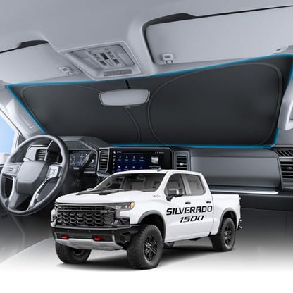 Wigoo for Chevrolet Silverado 1500 Windshield Sunshade [OEM Design, 100% Sun Blockage] Foldable Heat Insulation Sun Shade with Storage Bag, for Chevrolet Silverado 1500 (2019-2026), Silver Coating - size: for Chevrolet Silverado 1500(2019-2026)