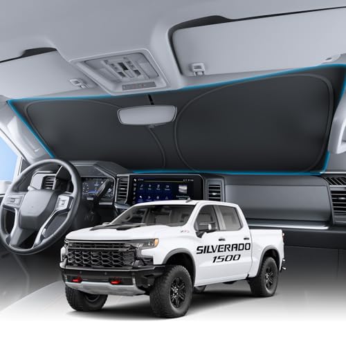 Wigoo for Chevrolet Silverado 1500 Windshield Sunshade [OEM Design, 100% Sun Blockage] Foldable Heat Insulation Sun Shade with Storage Bag, for Chevrolet Silverado 1500 (2019-2026), Silver Coating - size: for Chevrolet Silverado 1500(2019-2026)