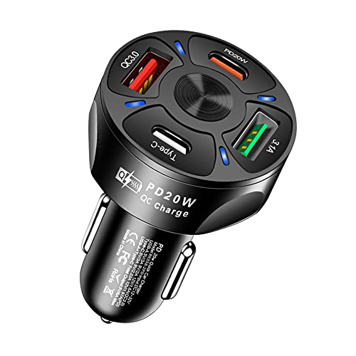65W 4 Ports Car Fast Charging Charger Cigarette Lighter Adapter,with QC 3.0 15W&PD 20W&Type C Car Phone Charger for iPhone 14 13 12 Pro Max X Xs,S22 S21,iPad & Laptop (Black) - color: Black