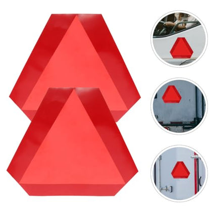 Cabilock 2pcs 36cm Aluminum Slow Moving Vehicle Triangle Signs with Reflective Border and Adhesive Backing, Reflective Road Safety Warning for Cars, Trucks, and Trailers