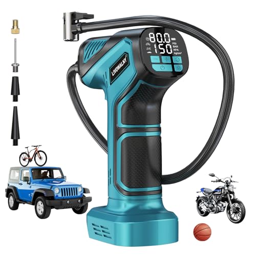 Tire Inflator Portable Air Compressor Compatible With Makita 18V Battery, LIVOWALNY 150PSI Air Pump, Cordless Tire Pump Digital Pressure Gauge, Tire Inflator for Car, Bike, Motorcycle (No Battery) - style: 150PSI Compatible With Makita 18V Battery