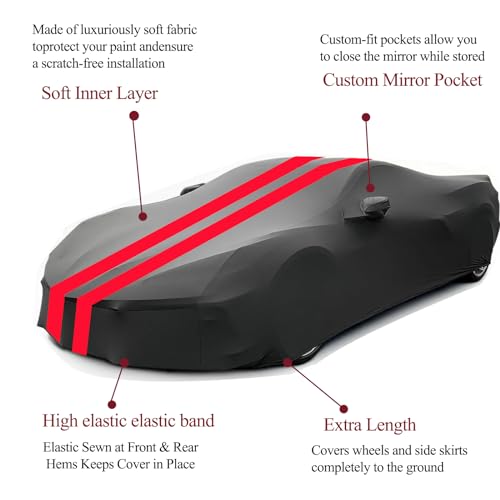 Indoor Car Cover Compatible with 1997–2004 C5 Corvette Custom-fit Breathable Dust-Proof Stretch Car Cover for Underground Garage, Car Show（Black+Red） - size: C5