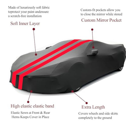 Indoor Car Cover Compatible with 1997–2004 C5 Corvette Custom-fit Breathable Dust-Proof Stretch Car Cover for Underground Garage, Car Show（Black+Red） - size: C5