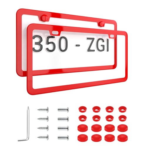Red License Plate Frame - 2-Hole Sleek Style, Stainless Steel, Premium Metal Durability, Easy Install, 2-Pack Gift Box - Matte Painted Finish - color: Red(Most Glamorous)