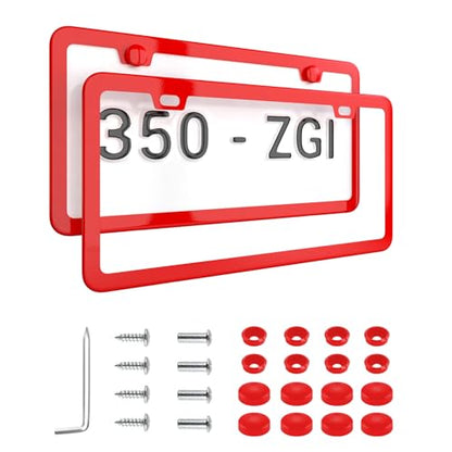 Red License Plate Frame - 2-Hole Sleek Style, Stainless Steel, Premium Metal Durability, Easy Install, 2-Pack Gift Box - Matte Painted Finish - color: Red(Most Glamorous)