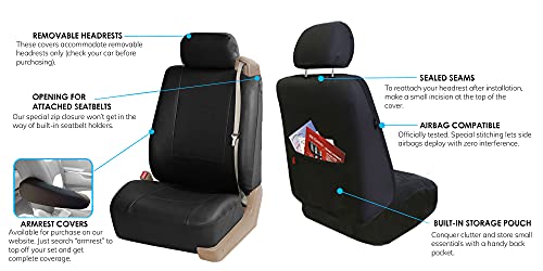 FH Group Front Set Faux Leather Car Seat Covers Low Back Seat with Removable Headrest, Universal Fit, Airbag Compatible Car Seat Cover for SUV, Van, Black - color: Black
