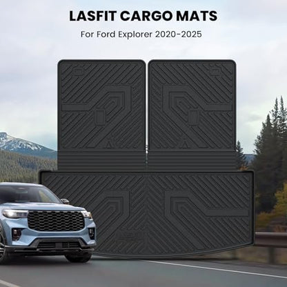 LASFIT Cargo Mat for Ford Explorer 2020-2025 2026 Trunk & Backrest Liner, Custom Fit All Weather Protector Split Design Easy Installation Trunk with Seatback Mat Accessories, 1pc Black - style: 3) Explorer 6&7 Seats| 20-26 | Cargo&Seatback