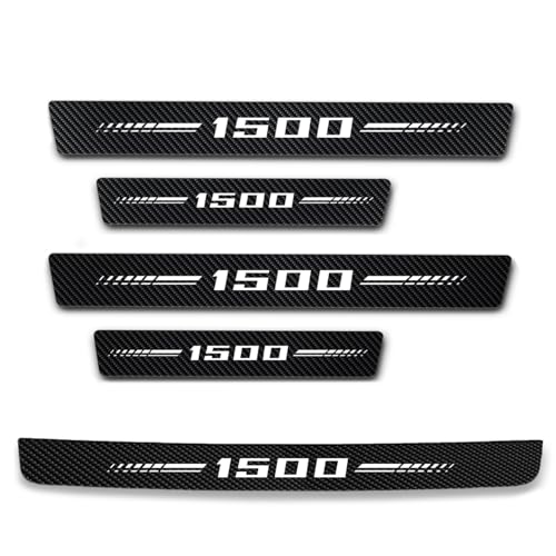 5Pcs Door Sill Protector Compatible with Dodge Ram 1500 2019-2021 with 1500 Logo, Carbon Fiber Door Sill Stickers, Front Rear Door & Trunk Sill Plate Covers Auto Accessories - color: White 1500