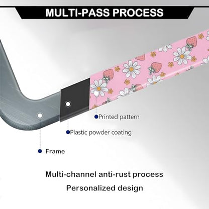 Pink Strawberry Daisy Flowers License Plate Frames, 2 Pack Strawberry Flower Car Plate Frame, Stainless Steel License Plate Holders Covers with Free Screws Fasteners Caps (Pink Strawberry Flowers) - color: Pink Strawberry Flowers
