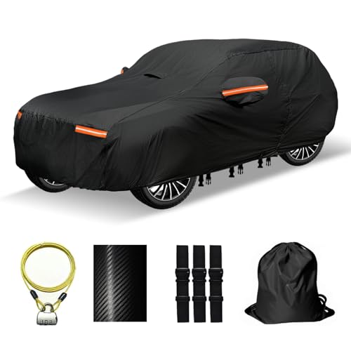 Heavy Duty SUV Car Cover for Automobiles All Weather Waterproof, Outdoor Snowproof UV Protection Windproof, Door Zipper, Soft Cotton Universal Car Covers (Black, Fit SUV 181"-190") - color: Black Heavy Duty, size: Fit SUV 181"-190"