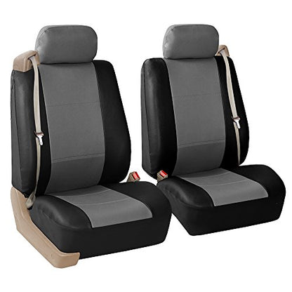 FH Group Front Set Faux Leather Car Seat Covers for Low Back Seat with Removable Headrest, Universal Fit, Airbag Compatible Seat Cover for SUV, Gray/Black - color: Gray/Black