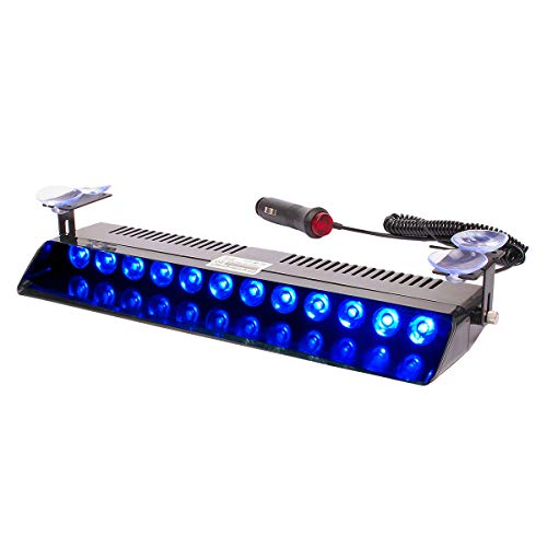 Blue Led Strobe Flash Light Emergency Warning 12-Led Sucker Dashboard Interior Roof Windshield Dash Safe Caution Hazard Light with Suction Cups for Vehicle Boat SUV Firemen Fog DC 12V - color: Blue