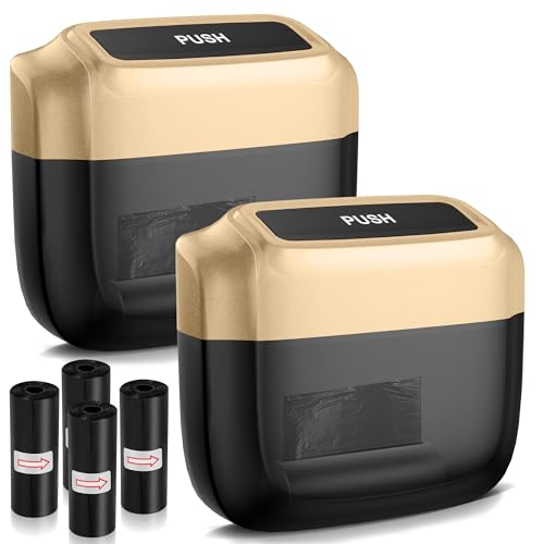 2 Packs Car Trash Can with Lid，Built-in Storage Garbage Bag，Leakproof Vehicle Trash，Car Accessories for Interior,Mini Garbage Bin for Automotive, Office, Kitchen,Bedroom，with 60pcs Trash Bags - color: Gold, size: 2.4 L