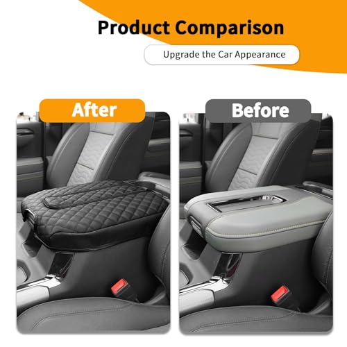 Armrest Pad Cover Car Center Console Protector Compatible with Chevrolet Silverado 2019-2024, for Suburban 2020-2024, PU Leather Console Lid Replacement, Black - color: Black B