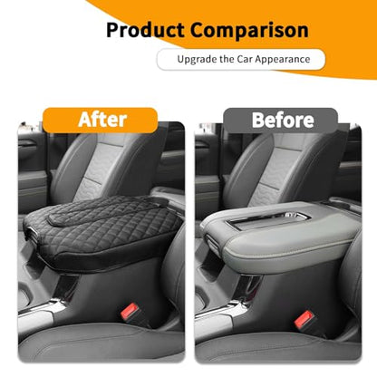 Armrest Pad Cover Car Center Console Protector Compatible with Chevrolet Silverado 2019-2024, for Suburban 2020-2024, PU Leather Console Lid Replacement, Black - color: Black B