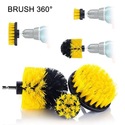 Drill Brush Car Detailing Attachment Set - 3 Piece Power Scrubber Brush Kit for Wheels, Tires, Carpet, Interior, Upholstery - Medium Stiff Nylon Brushes for Cordless Drill Cleaning