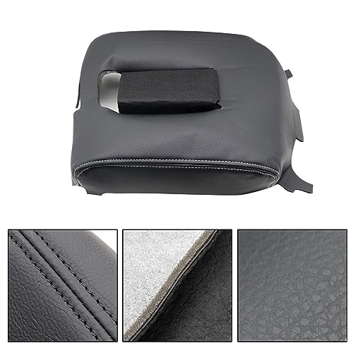 SecosAutoparts Black Leather Center Console Leather Lid Armrest Cover Replacement Gray Stitch Compatible with Chevy Silverado Compatible with GMC Sierra 2014 2015 2016 2017 2018 - color: Black Leather & Gray Stitch