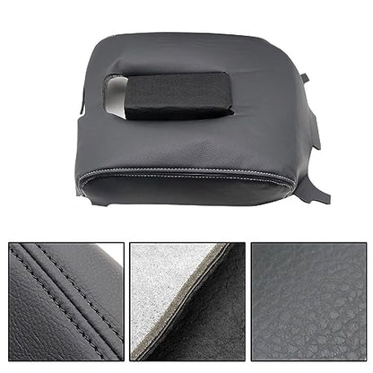 SecosAutoparts Black Leather Center Console Leather Lid Armrest Cover Replacement Gray Stitch Compatible with Chevy Silverado Compatible with GMC Sierra 2014 2015 2016 2017 2018 - color: Black Leather & Gray Stitch