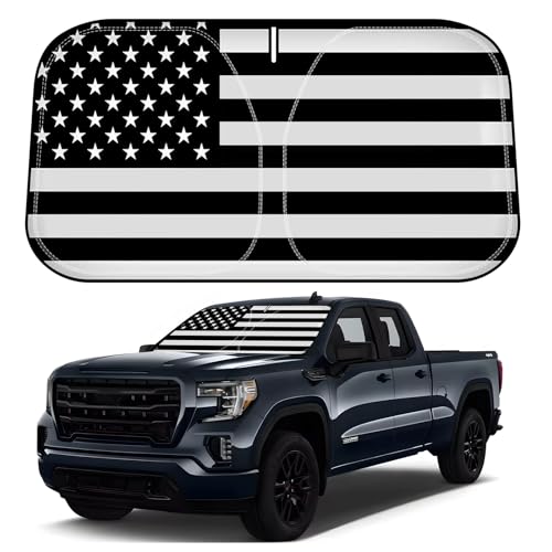D-Lumina Windshield Sun Shade for 2019-2025 GMC Sierra 1500 2500 3500 Accessories, Front Window Sunshade American Flag Sun Visor Protector Sun Shield Block UV Ray Heat, Foldable 2 Layers 210T Material - size: Silver & Black-Fit 2019-2025 GMC Sierra