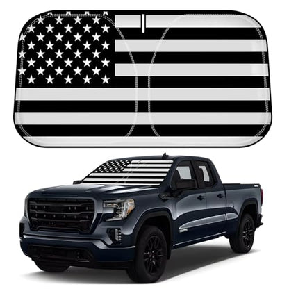 D-Lumina Windshield Sun Shade for 2019-2025 GMC Sierra 1500 2500 3500 Accessories, Front Window Sunshade American Flag Sun Visor Protector Sun Shield Block UV Ray Heat, Foldable 2 Layers 210T Material - size: Silver & Black-Fit 2019-2025 GMC Sierra