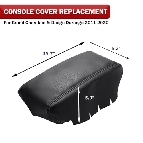 KBH Center Console Armrest Cover Replacement for Dodge Durango & Jeep Grand Cherokee 2011-2020, Middle Console Arm Rest Lid Upholstery, Vinyl Leather, Anti-Scratch, Black (Leather Part Only) - color: Black, size: Grand Cherokee & Dodge Durango 2011-2020