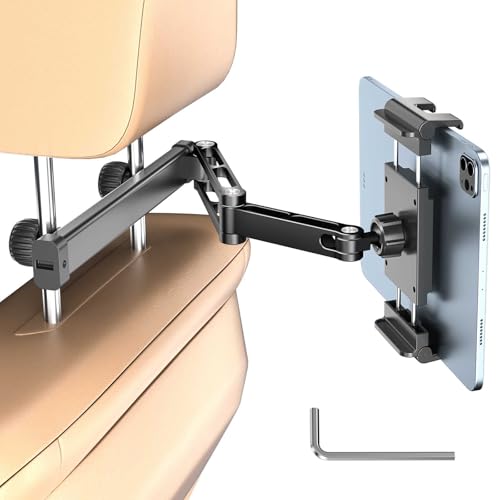 PLDHPRO Car Headrest Tablet Holder for Backseat, 3 in 1 Adjustable Aluminum Alloy Arm Tablet Mount for Back Seat, Road Trip Essentials for Kids for iPad, Galaxy, Fire HD, 5.1''-15.6'' Devices - size: tri-fold