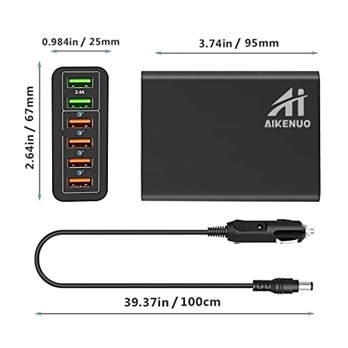 Multi Ports USB Car Charger, 96W 6 Port QC3.0 Fast Adapter Multiple Ports, with Four Quick Charge 3.0 Port, 12V-24V Multi Device Cigarette Lighter for Smart Phone & Tablets Charging
