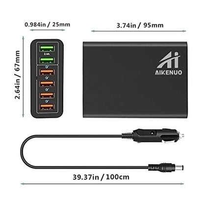 Multi Ports USB Car Charger, 96W 6 Port QC3.0 Fast Adapter Multiple Ports, with Four Quick Charge 3.0 Port, 12V-24V Multi Device Cigarette Lighter for Smart Phone & Tablets Charging