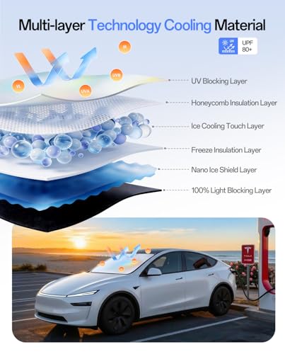 Windshield Sunshade for Tesla Model-Y: Custom Fit for Tesla Model Y (2020-2026 Juniper), Sliver - size: Model Y (2016-2026) V