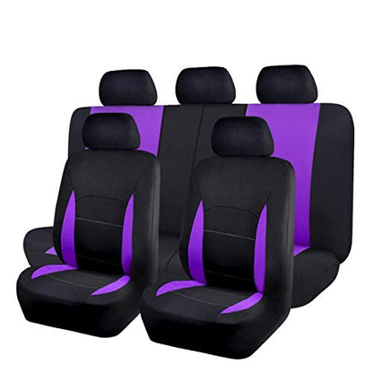 Flying Banner Car Seat Covers Front Seats Rear Bench Polyester car seat Protectors Easy installations Rear Bench Split Classic Man Lady Truck (Full Set - Low Back, Black Purple)… - color: Purple