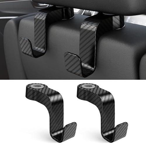 Amooca Car Seat Hooks Anti-drop Headrest Storage Hanger Universal Fit Automotive Organizer for Purse Bag Coat 2 Pack (Black Checkered) - color: Black Checkered