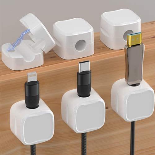 IFNOW 6 Pack Magnetic Cable Clips for Nightstand | Mini Cube Cord Holder with No-Residue Adhesive | Adjustable Cord Organizer for Desk, Car, Phone Charger, Computer (White) - color: White, size: 6PCS