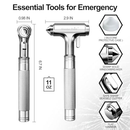 Premium Car Glass Breaker with Seat Belt Cutter - Automotive Safety Hammer - Emergecy Escape Tool, Car Autoaccessory Metal Window Hammer, Vehicle Hard Aluminium Alloy Head Design(Silver) - color: Silver